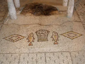 Tabgha Israel mosaic inside the Church of Multiplication of loaves and fishes