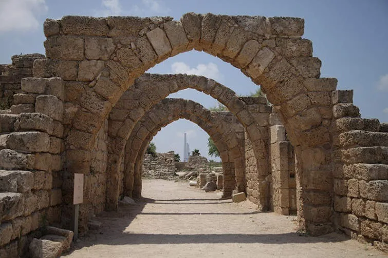 ancient arches in caesarea national park israel