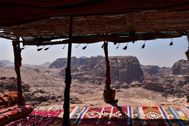 bedouin tent with desert view