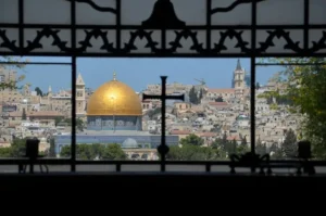 view of old city from dominus flevit church in jerusalem
