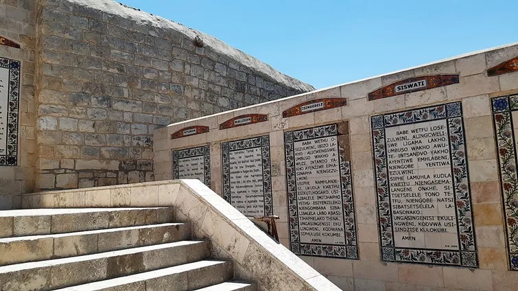 plaques at pater noster church on mount of olives in jerusalem