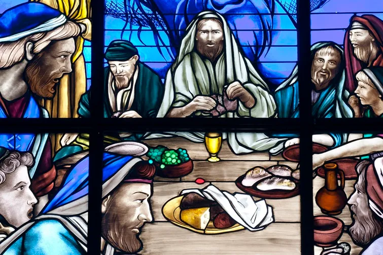 stained glass at the room of last supper in jerusalem