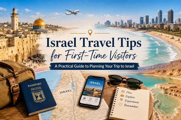 Jerusalem, Tel Aviv, and the Dead Sea in an Israel travel-planning collage